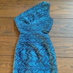 NWT Herve Leger Dagny Blue and Black One Shoulder Dress XS $1550